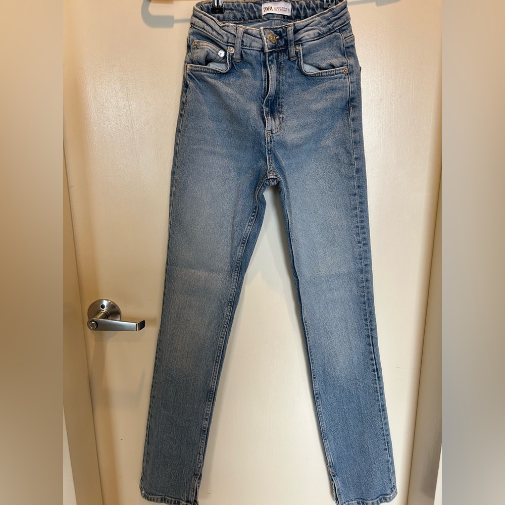 DENIM ZARA SLIM JEANS WITH ANKLE SLIT, SIZE 0